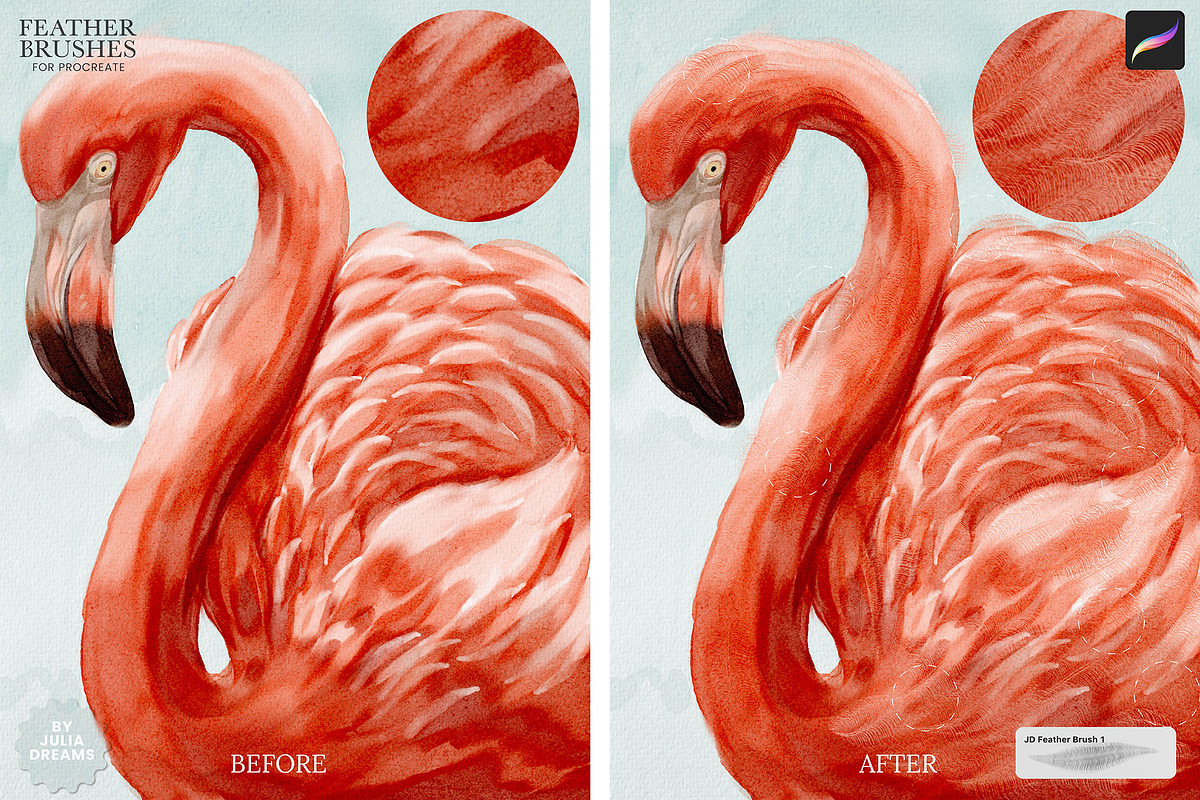 Feather Brushes for Procreate, a Brush Add-On by Julia Dreams (Photo 5 of 5)