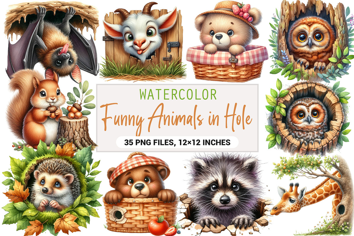 Funny Animals in Hole Clipart, an Illustration by DreamArtGraphic (Photo 1 of 4)