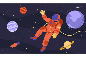 Astronaut in outer space among stars, an Illustration by Vectorbuum