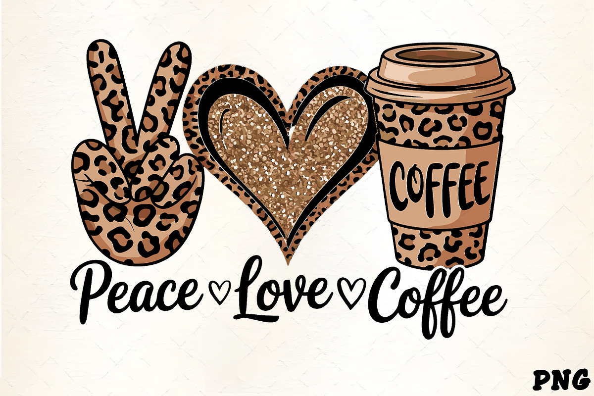 Peace love coffee leopard print glit, an Illustration by CrexoraLab (Photo 1 of 4)