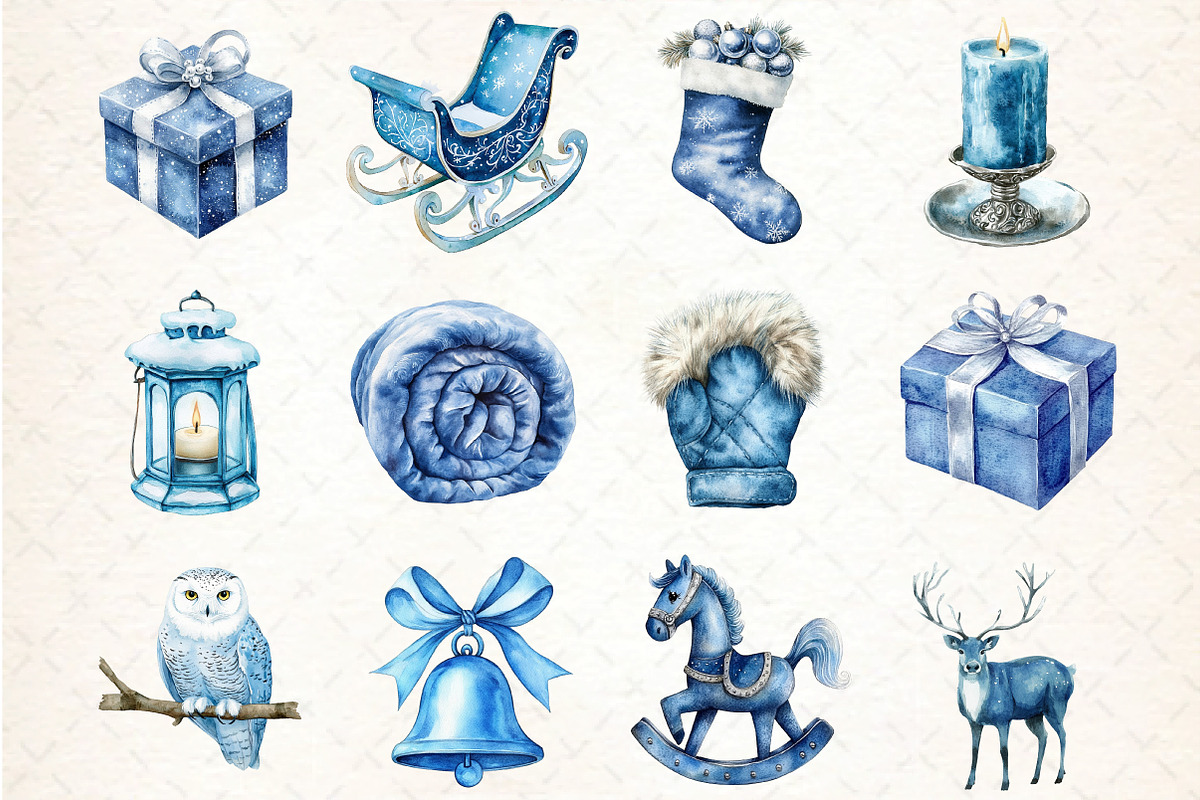 Cozy Blue Christmas Clipart Set, an Illustration by DreamCafeArt (Photo 2 of 6)
