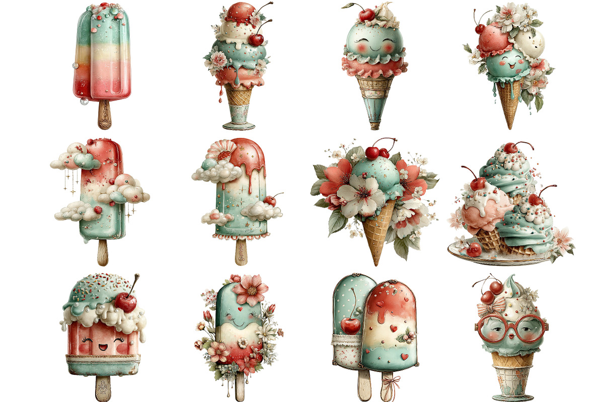 Whimsical Summer Ice Cream Clipart, an Illustration by DreamArtGraphic (Photo 4 of 5)