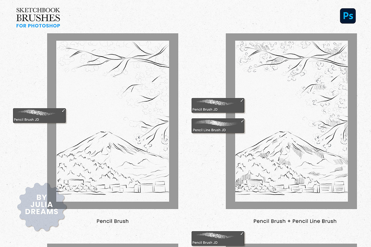 Sketchbook Photoshop Brushes, a Brush Add-On by Julia Dreams (Photo 5 of 7)