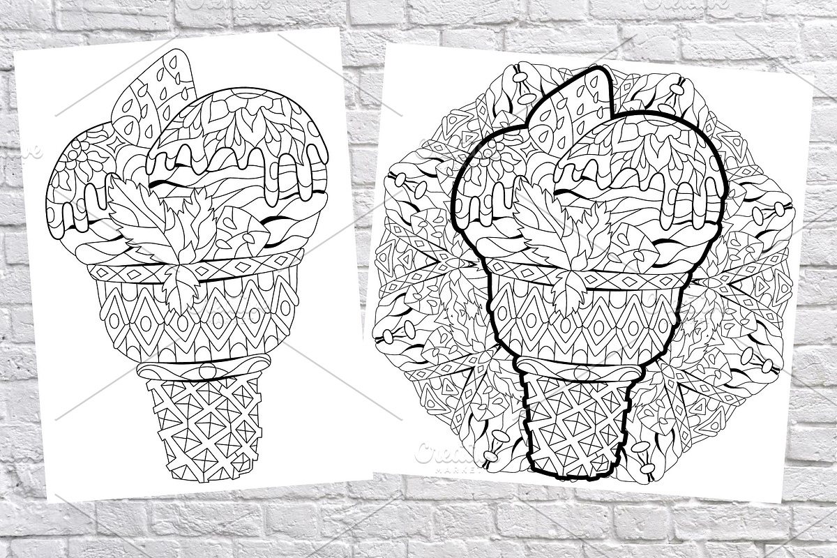 Ice cream for coloring pages, a Decorative Illustration by Watercolor fantasy (Photo 5 of 6)
