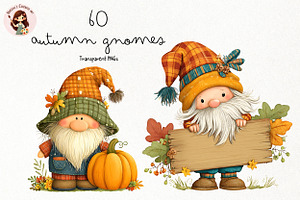 Whimsical Harvest Gnomes Clipart, a Seasonal Illustration by Nicolle's Colorful Art
