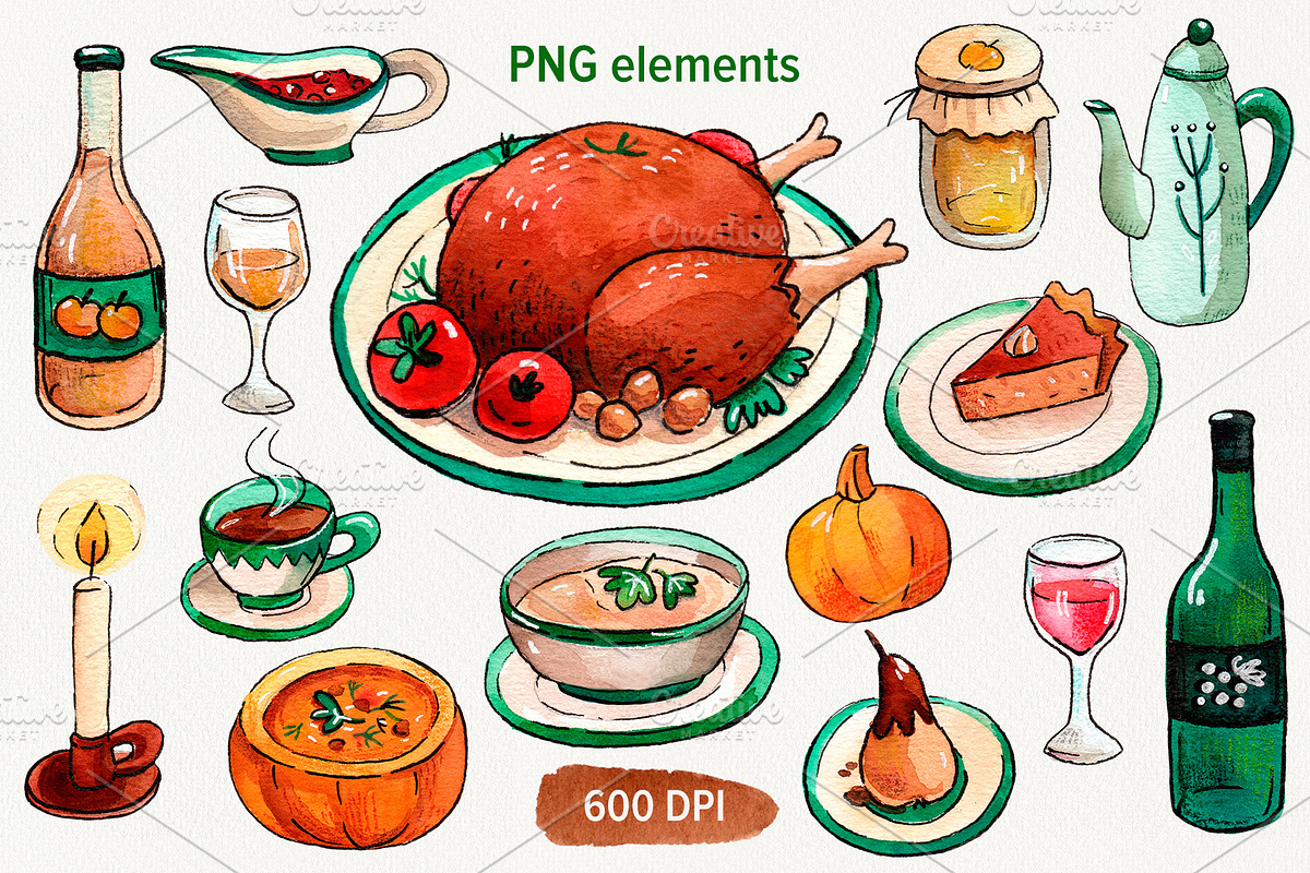 Thanksgiving Day dinner set, a Food Illustration by Ekaterina Goncharova (Photo 2 of 5)