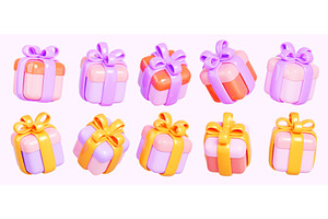 3d Set Of Closed Gift Boxes With