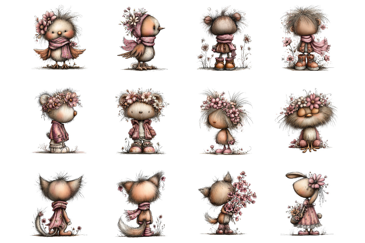 Whimsical spring back view animals, an Illustration by SinaCreation (Photo 2 of 11)