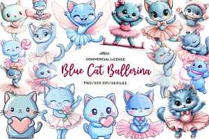 Blue Cat Ballerina Clipart, an Illustration by CreationArt