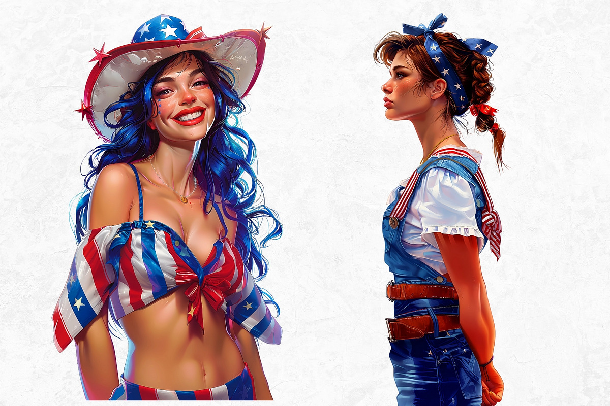 Patriotic Cowgirls Clipart Set, a Person Illustration by ThatsDesignArt (Photo 11 of 11)