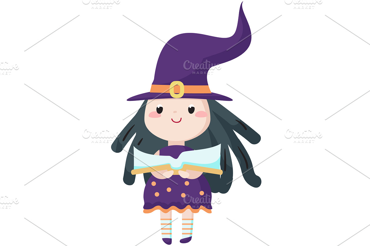 Witch holding spell book vector, a Person Illustration by SiberianArt