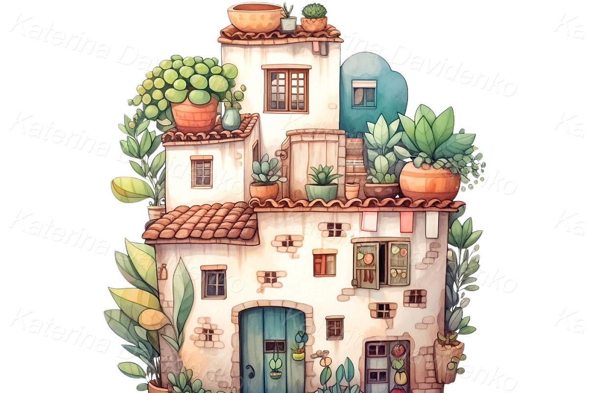 Watercolor mediterranean houses PNG, an Object Illustration by Bubert Art (Photo 3 of 5)