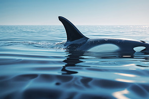 Breaching lone orca creating ripples, an Illustration by wavebreak