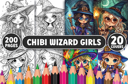 200 Chibi Wizard Girls Coloring Page