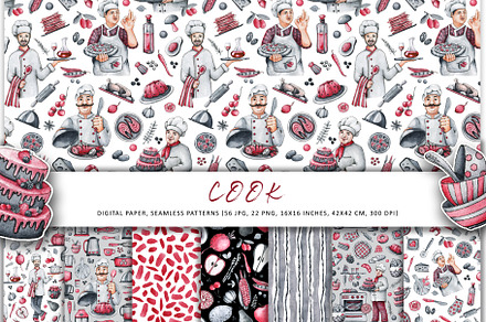 Chef cook, food, digital paper
