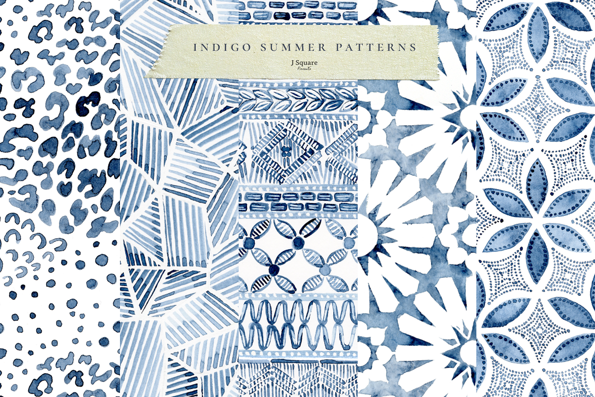 Watercolor Indigo Summer Patterns, a Pattern Graphic by JSquarePresents (Photo 3 of 11)