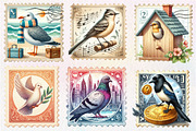 Retro Birds Stamps Postage Clipart, an Illustration by CreationArt (Thumbnail 2 of 5)