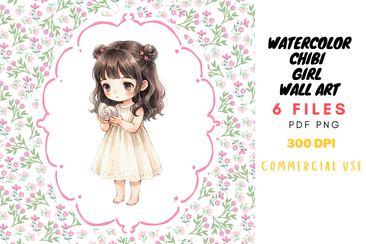 Set of 6 Whimsical girls Wall Decor, a Decorative Illustration by Pink_bloom (Photo 1 of 10)