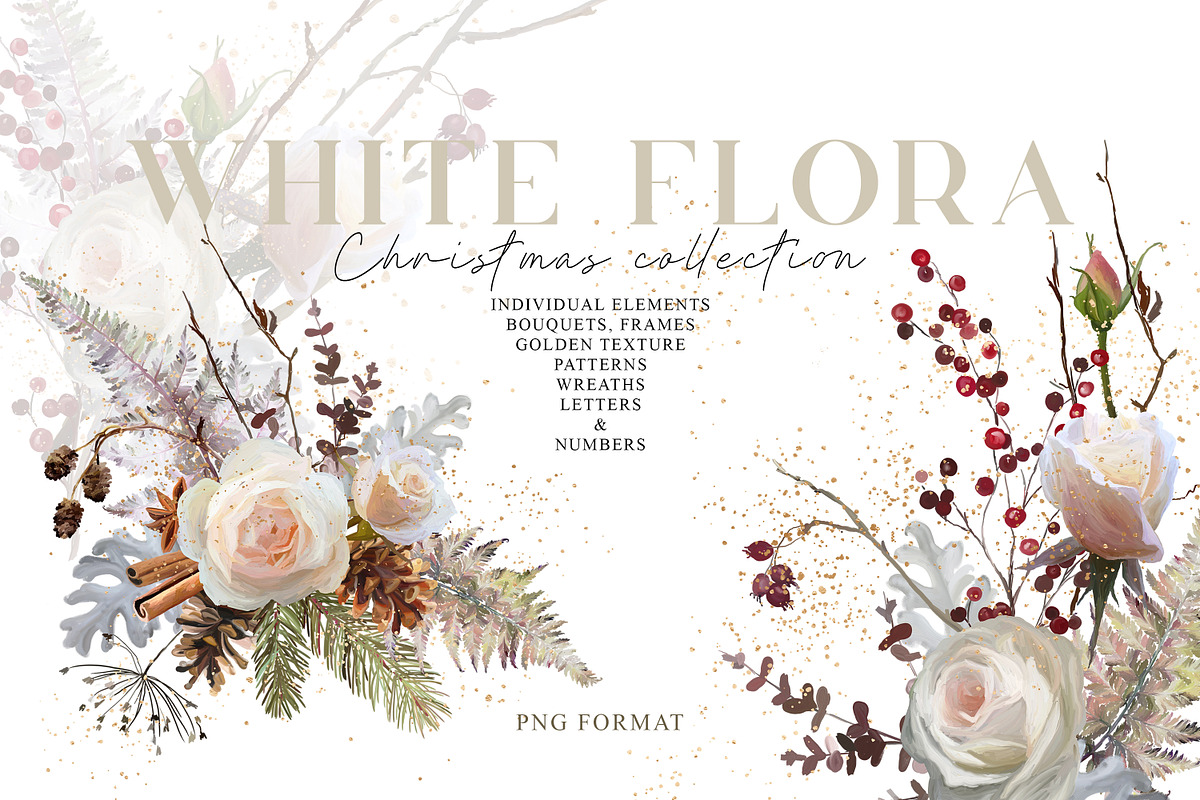 White Flora - Christmas clipart, a Decorative Illustration by Vasmila (Photo 1 of 15)