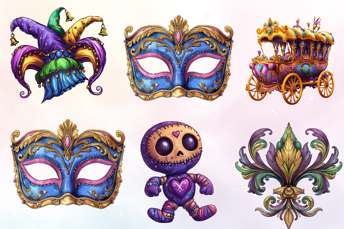 Mardi Gras Sublimation Clipart, an Illustration by Watercolor design (Photo 3 of 4)