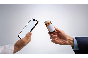 Hands exchanging a medicine bottle, a Health & Medical Photo by Igor Tichonow