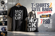 T-Shirt & Tote Bag Mockups Vol. 2, a Shirt Mockup by BMACHINA Labs. (Thumbnail 1 of 6)
