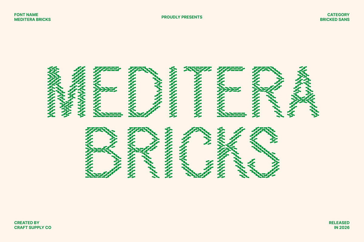 Meditera Bricks, a Sans Serif Font by Craft Supply Co. (Photo 1 of 8)