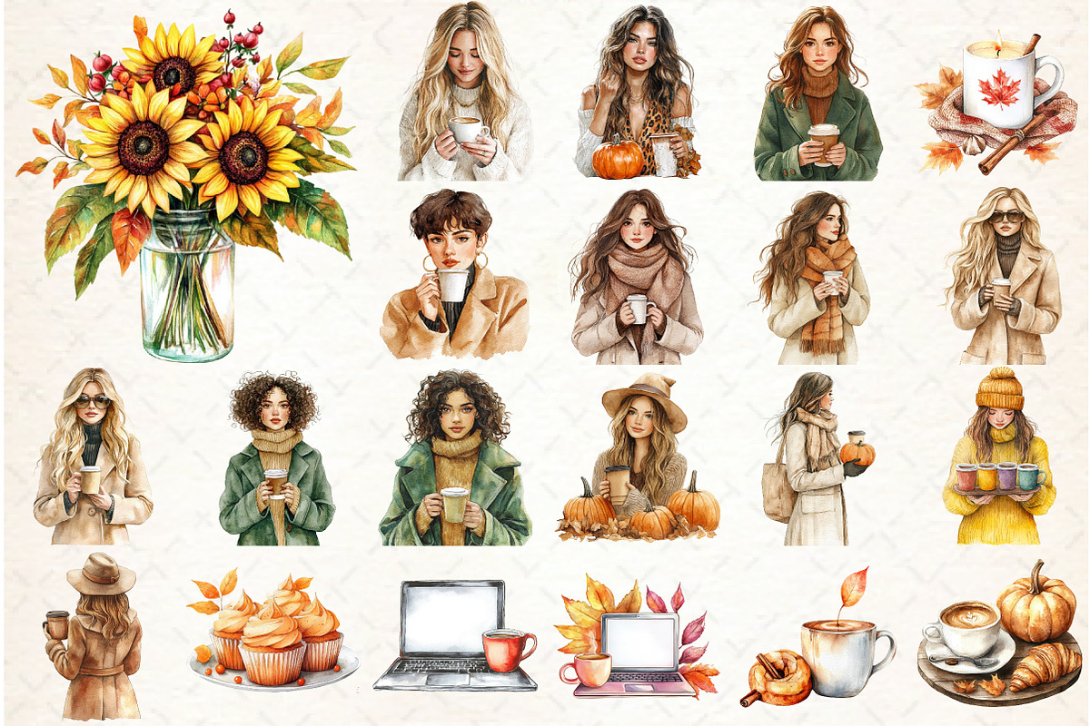 Autumn Coffee Girl Clipart PNG, an Illustration by Libby Wishes (Photo 2 of 6)