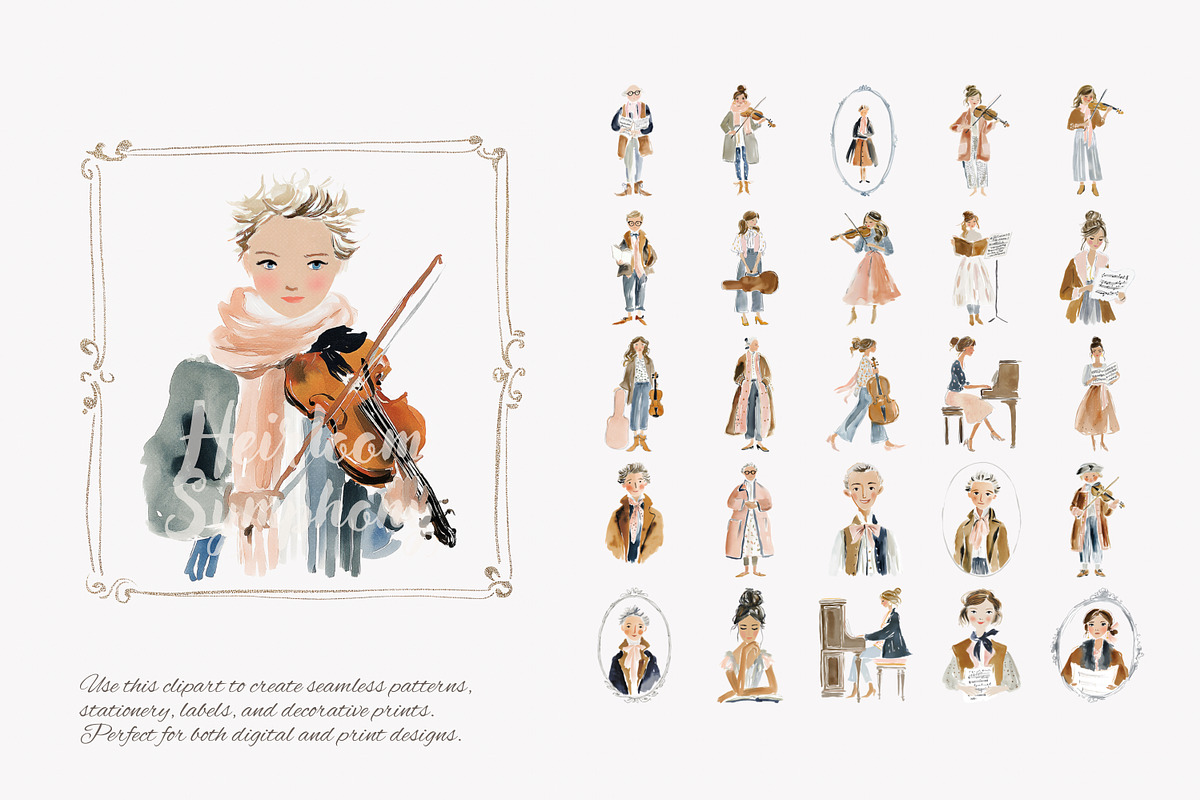 romantic classical musicians clipart, a Decorative Illustration by Patishop Art (Photo 6 of 11)