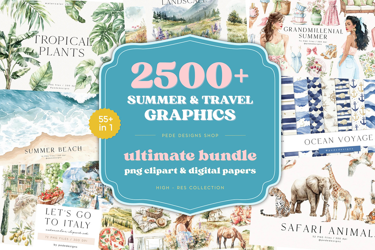 Summer & Travel Bundle, a Seasonal Illustration by PeDe Designs (Photo 1 of 15)