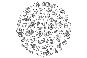 Superfoods line vector icons, a Food Illustration by Tettygreen