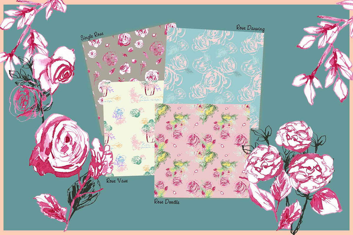 Roses Clipart Digital Paper, a Decorative Illustration by VianneArt (Photo 2 of 4)