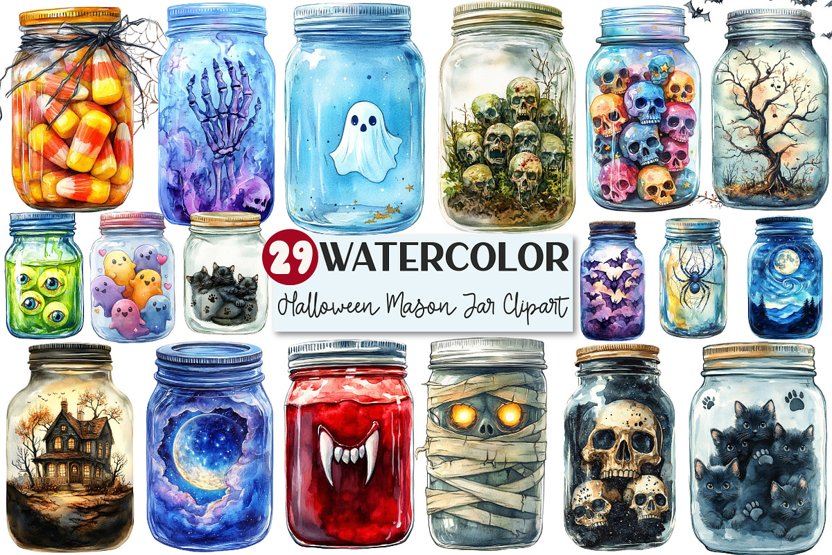 Halloween Mason Jar Clipart, an Illustration by Rose Art (Photo 1 of 4)