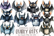 Quirky Bats Watercolor Clipart, an Illustration by OK Design (Thumbnail 1 of 5)