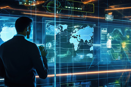 Business data in vr 3d, Man with dat, a Photo by SaroStock