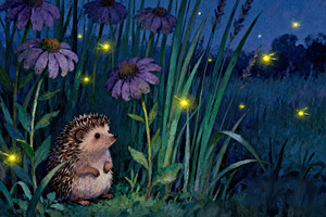 Whimsical Hedgehog at Night, an Animal Illustration by Virgo Studio