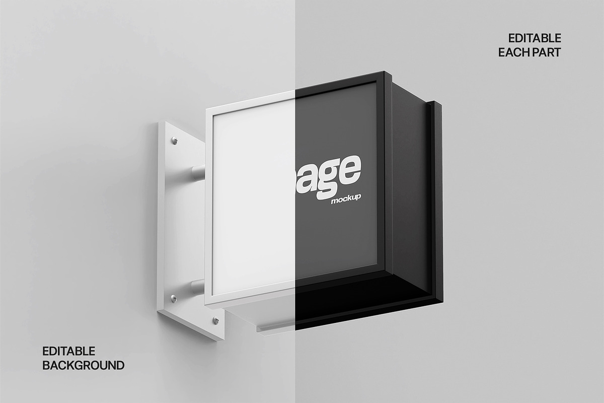 Wall Mounted Signboard Mockup Set, an Advertising Mockup by RamStudio2 (Photo 10 of 13)