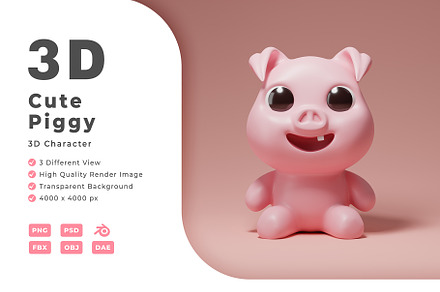 3D Cute Piggy Character, an Animal 3D Model by Artnivora.Std