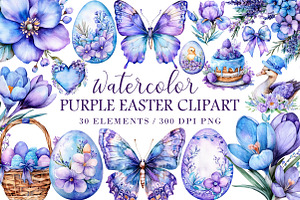 Watercolor Purple Easter Clipart Bun, an Illustration by Libby Wishes