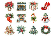 Watercolor Classic Christmas Clipart, an Illustration by SinaCreation (Thumbnail 2 of 7)