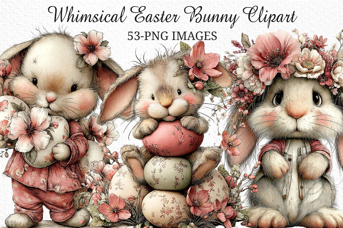 Whimsical Easter Bunny Clipart, an Illustration by Craft Nest (Photo 1 of 11)