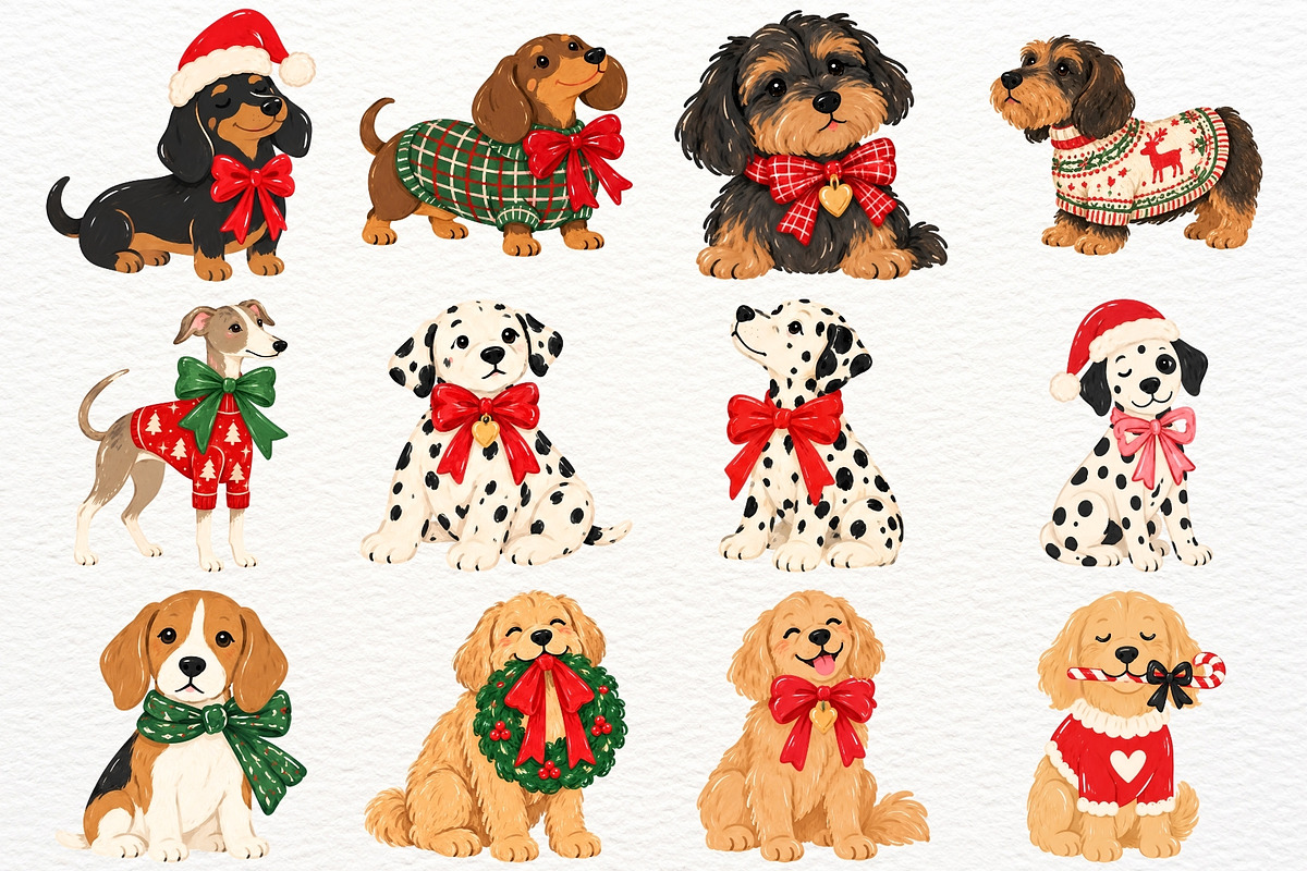 Christmas Dogs Clipart Holiday Pets, an Animal Illustration by SugarCloudStudioArt (Photo 5 of 6)