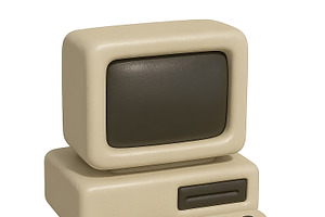 Retro computer icon with vintage des, an Illustration by Dvoevnore photos