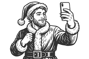 Hipster Santa taking selfie with, an Illustration by AlexArt