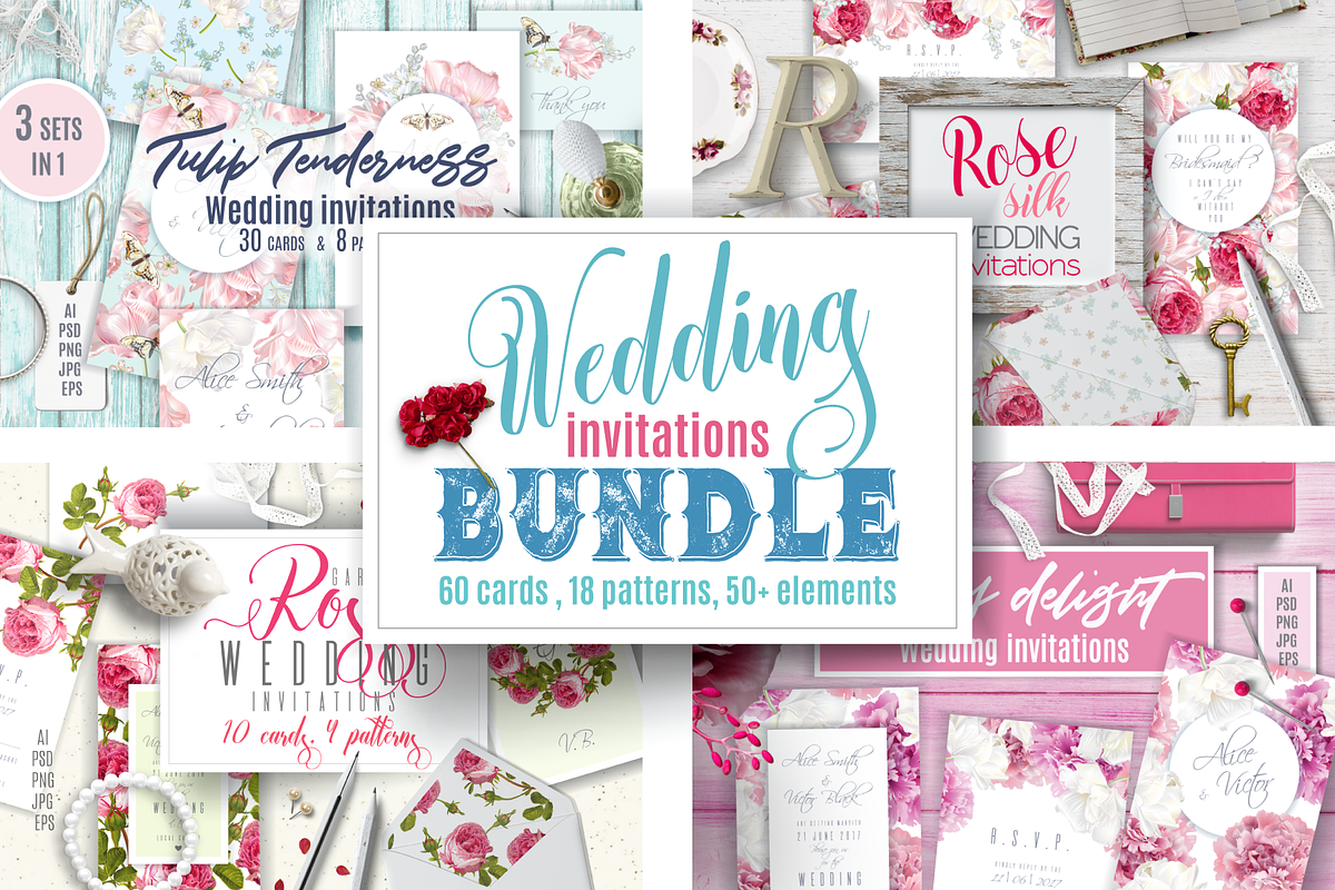Wedding invitations BUNDLE, an Invitation Template by Purple-Bird (Photo 1 of 28)