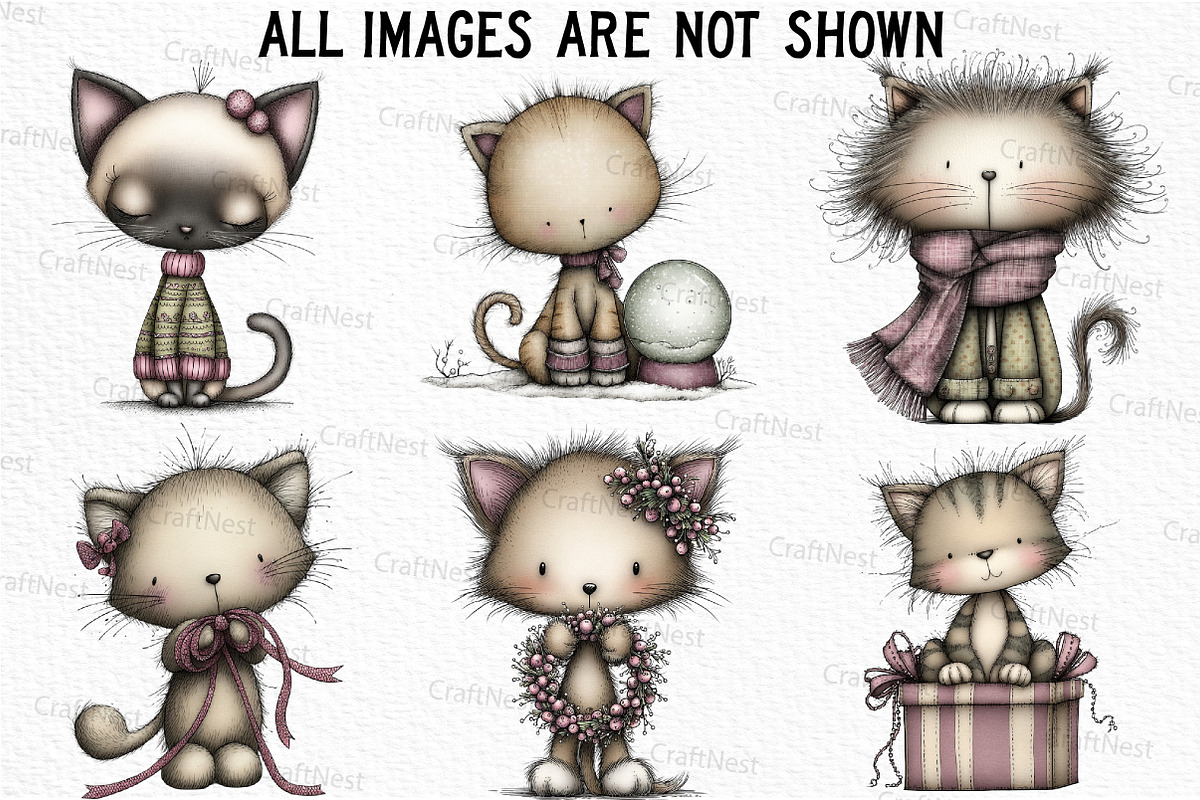 Whimsical Christmas Cat Clipart, an Illustration by Craft Nest (Photo 4 of 6)