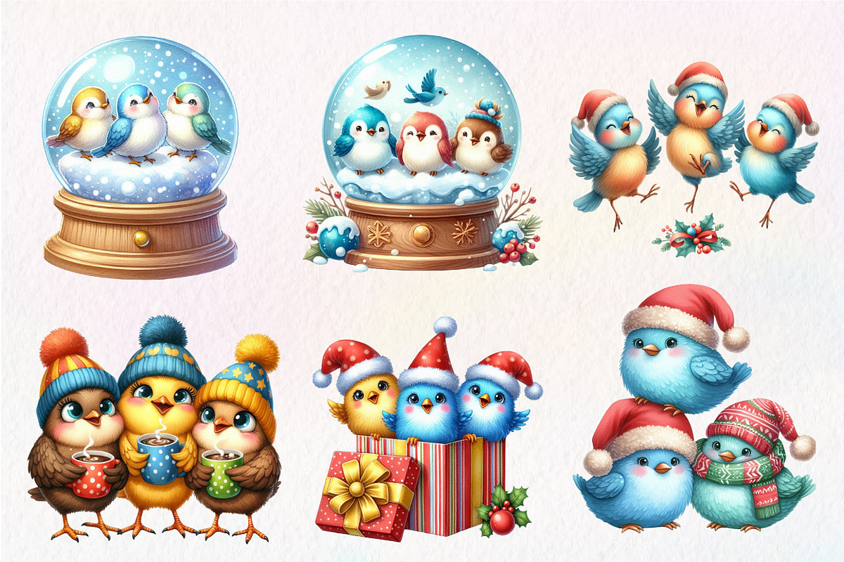 Christmas Funny Three Birds Clipart, an Illustration by Dream Creation (Photo 4 of 5)