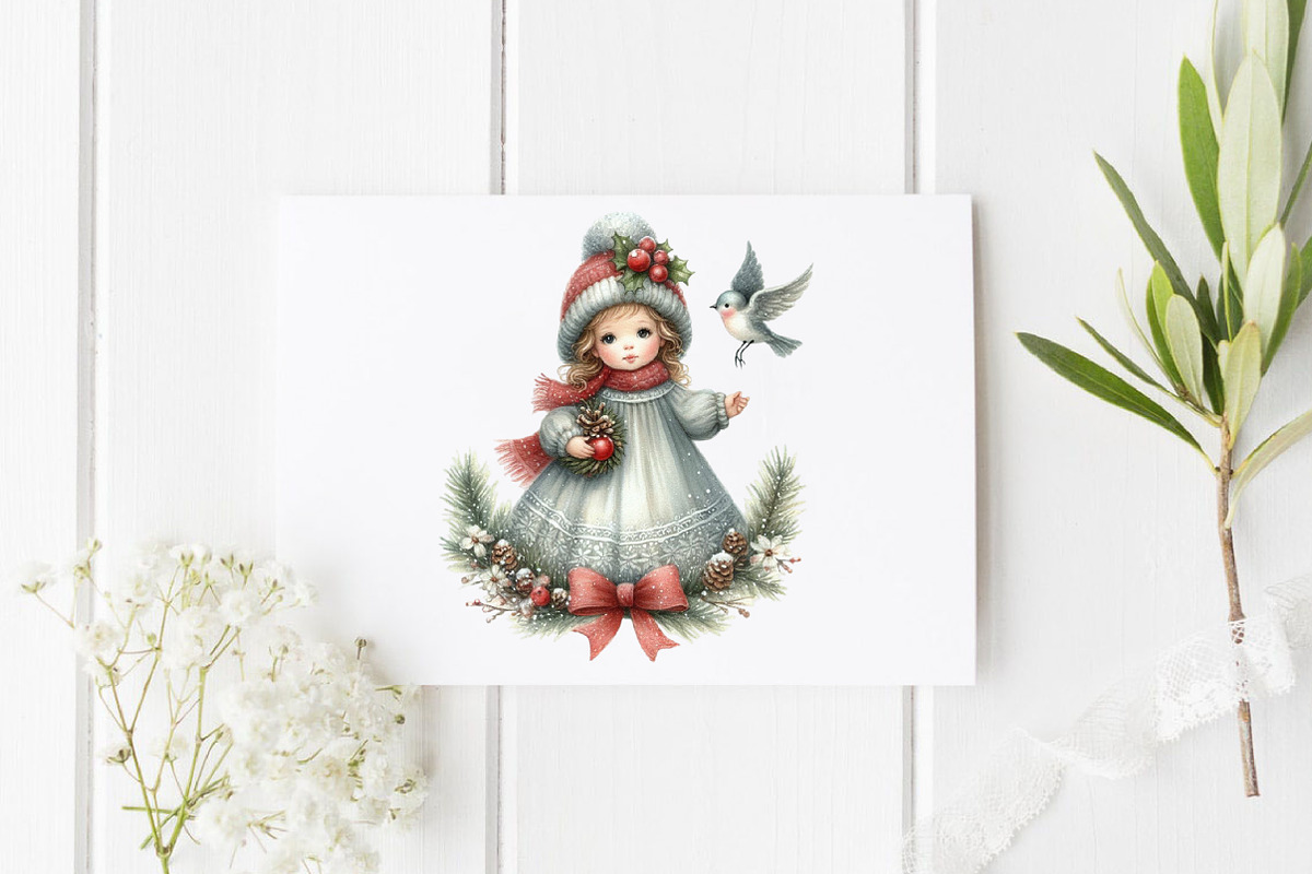 Watercolor Vintage Christmas Child, a Work Illustration by SinaCreation (Photo 4 of 5)