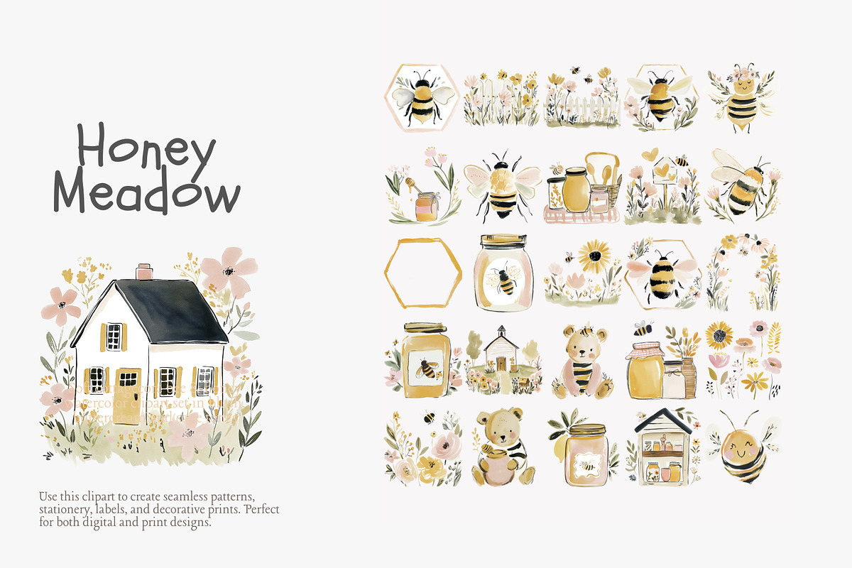 Honey meadow clipart bundle, a Decorative Illustration by Patishop Art (Photo 7 of 11)