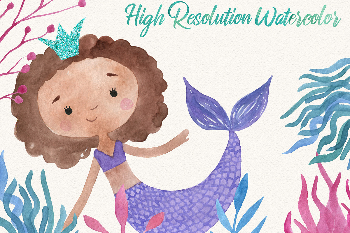 Watercolor Mermaids Clipart, an Animal Illustration by LeMagiqueBoutique (Photo 5 of 6)